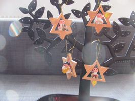 4 Engel im Holzstern Weihnachtsbaumschmuck 4 Stück Neu