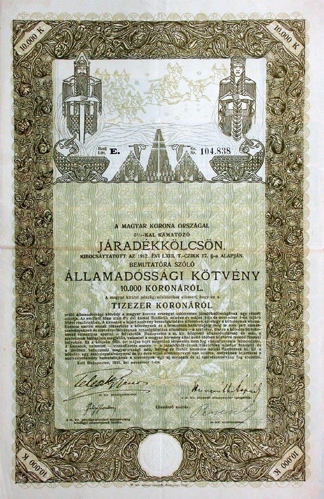 Documenti: 6% Königreich Ungarn, Budapest - 1915 – Usato da Solothurn venduto da Sgasche