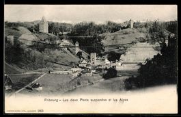 AK Fribourg, Les deux Ponts suspendus et les Alpes