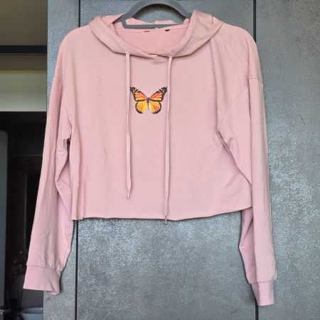 🐸 CROP HOODIE KAPUZENPULLOVER SCHMETTERLING S ROSÉ PULLOVER