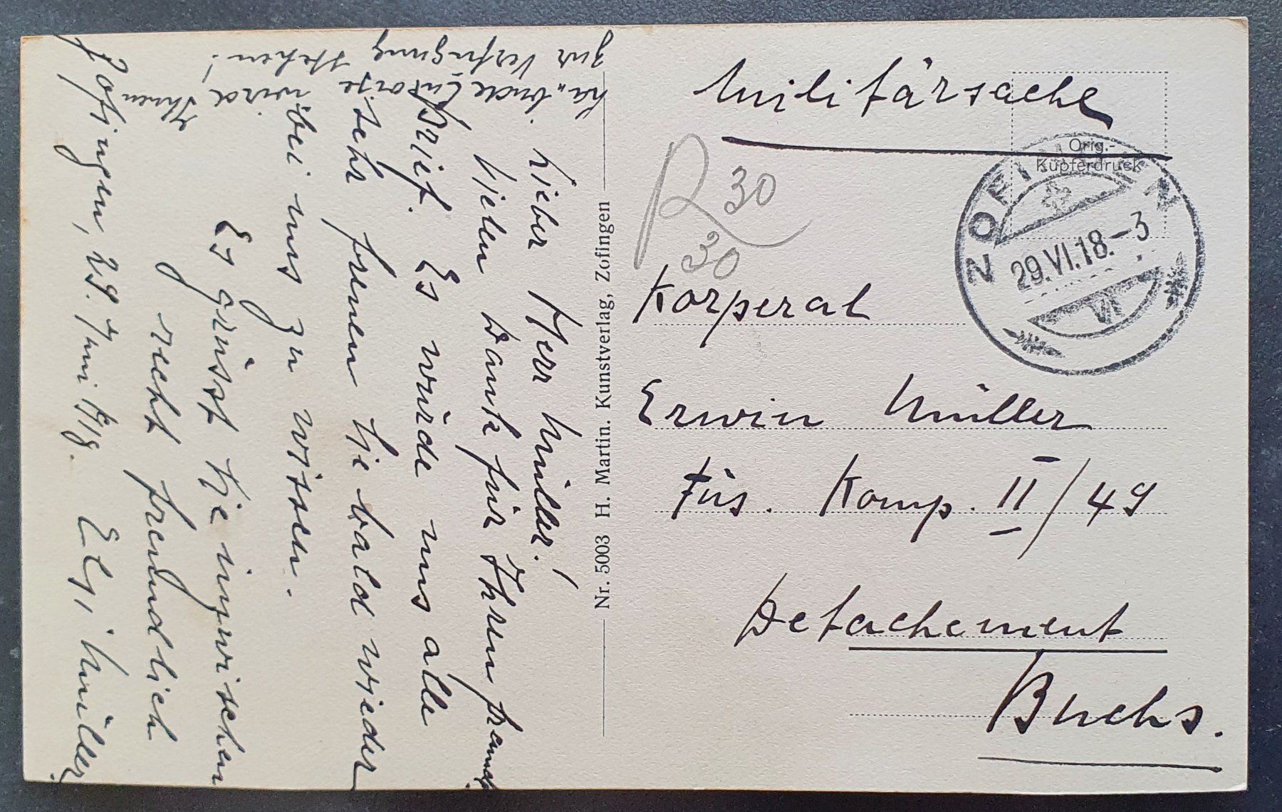 Cartoline postali: Zofingen 1918 - Eingang zur Ringmauer – Usato da Kreuzlingen venduto da Rschweiz1 1