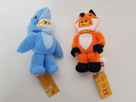 2 LEGO Plüschtiere Hai & Fuchs, neuwertig mit Label - Top
