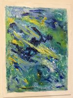 Abstraktes Bild Acryl auf Leinwand grün blau gelb