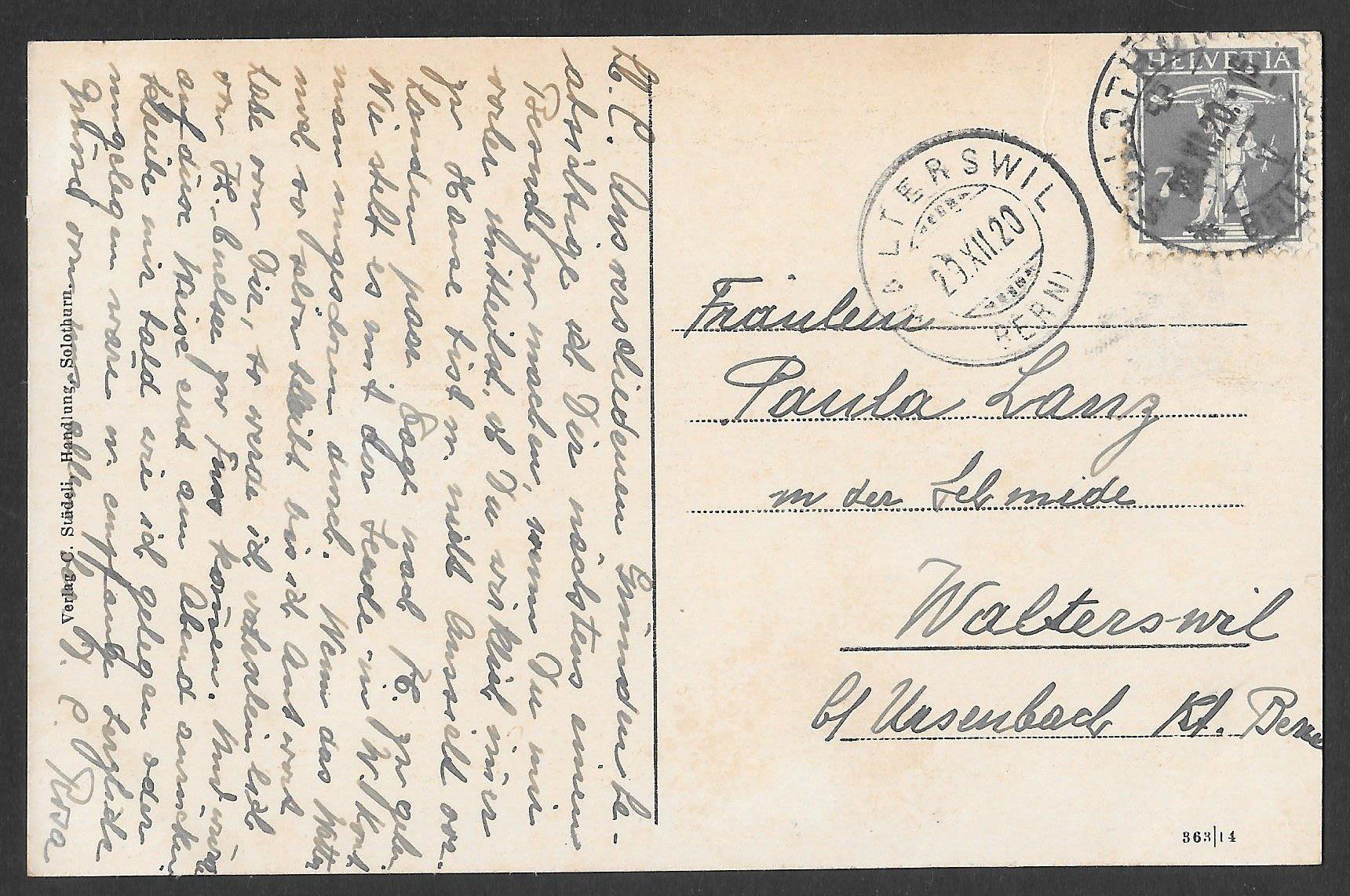 Cartoline postali: Solothurn Post Weissensteinstr. Handlung Stüdeli Horlogerie – Usato da Olten venduto da clotaldi 1