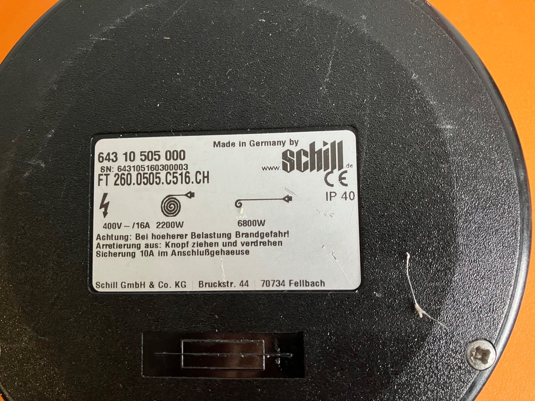 Cavi: 5 Meter Schill Kabelaufroller FT 260.0505.C516.CH – Usato da Aarburg venduto da Wendepunkt_Fundgrube 4