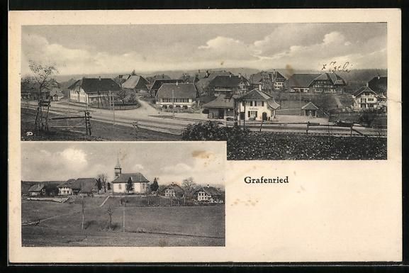 Cartoline postali: AK Grafenried, Ortsansicht mit Bahnhof – Usato da Berlin venduto da bartko-reher