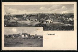 AK Grafenried, Ortsansicht mit Bahnhof