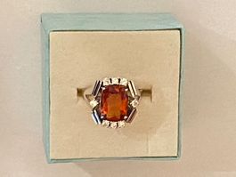 Damenring Gelbgold 18 K mit 8 Brillanten + Stein, Gr. 60
