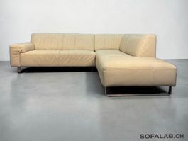 Pfister-Ecksofa aus Echtleder, pistazien-beige