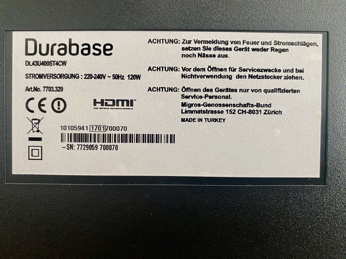 Televisori: Durabase 43 Zoll LED TV – Usato da Winterthur venduto da Crazycorner 3