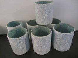7 Windlichtgläser mit Struktur blau/weiss, 10 cm