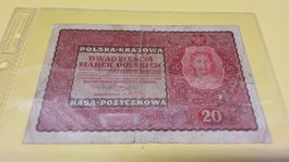 Alte 20 Mark Polen 1919er Selten II Serie DR Banknote
