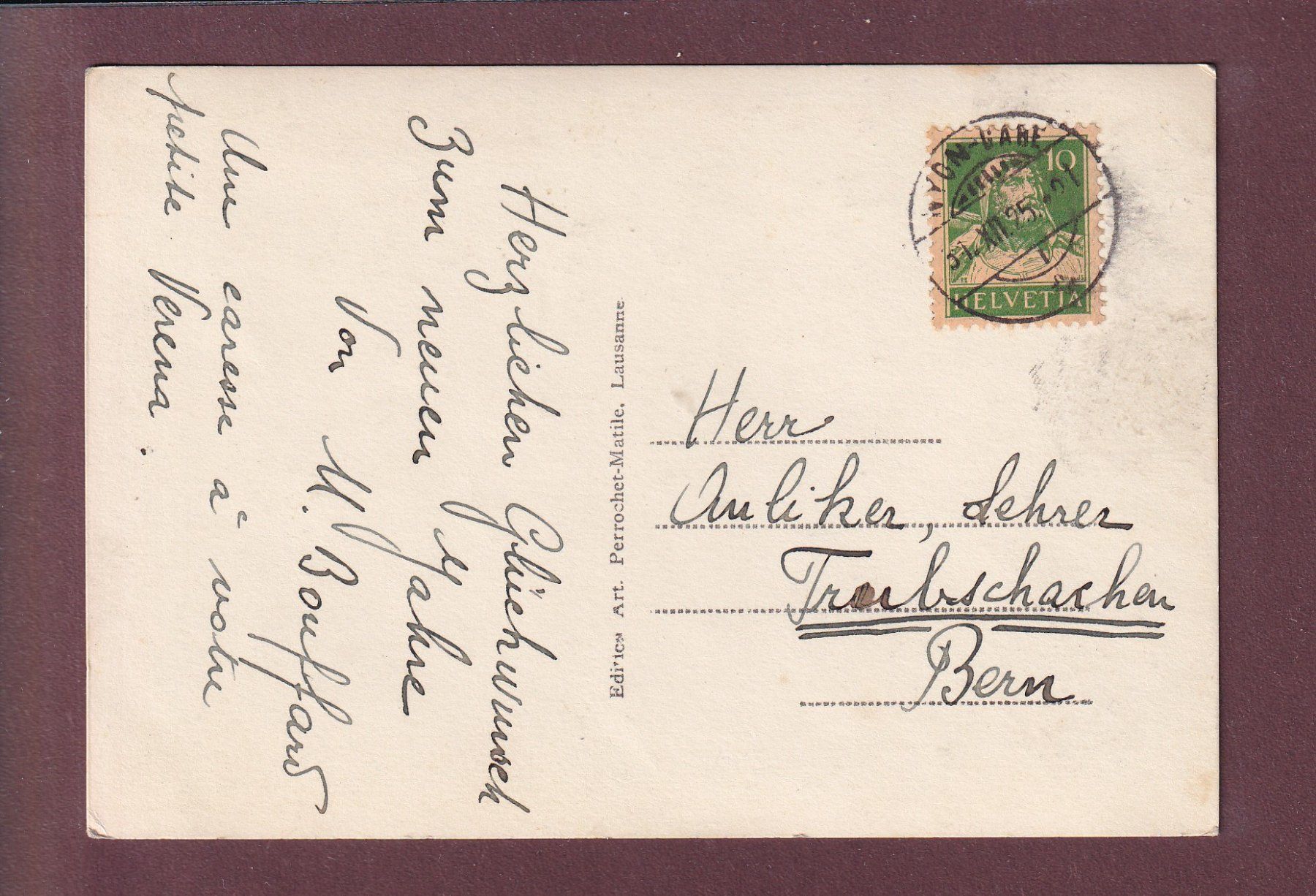 Cartoline postali: NYON - Porte Notre Dame - Auto - 1925 – Usato da Pully venduto da nicecards 1