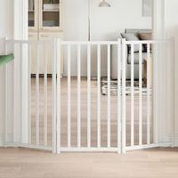 Hundetor 3tlg Faltbar Weiß 150 cm Massivholz Tanne