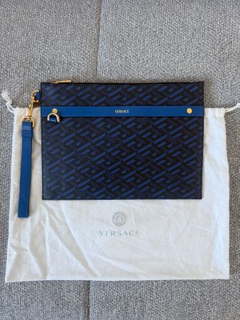 Versace La Greca Signature Pouch – Navy/Blue – With Dust Bag