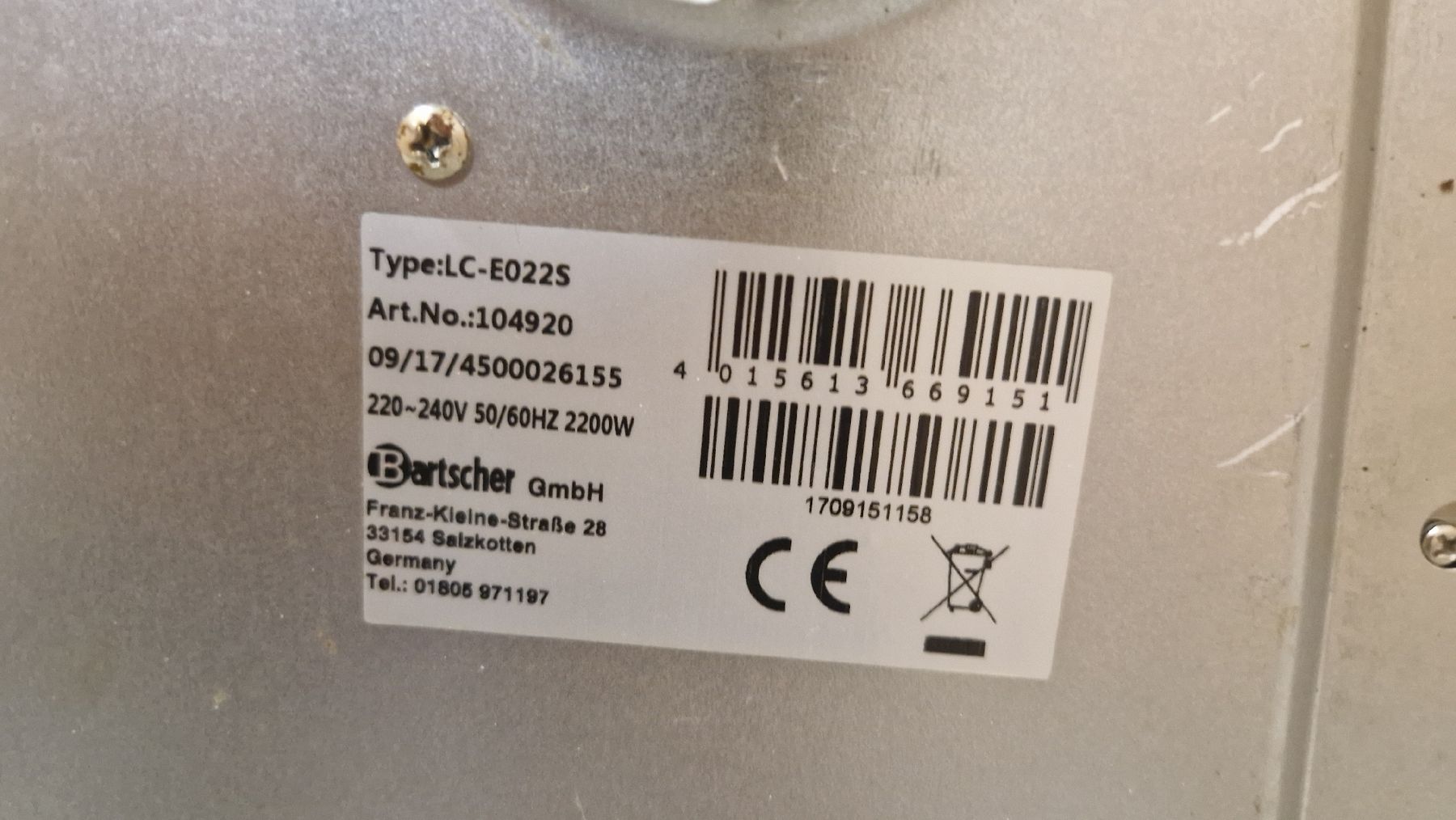 Bartscher Elettrodomestici da cucina: Bartscher Induktionskochplatte LC-E022S Gastro Kochfeld – Usato da Zizers venduto da lor_rzk9 2