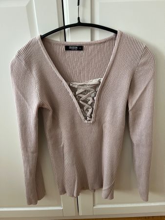 Sweatshirt/ Pullover rosa  mit Spitze vorne,  Gr.XS