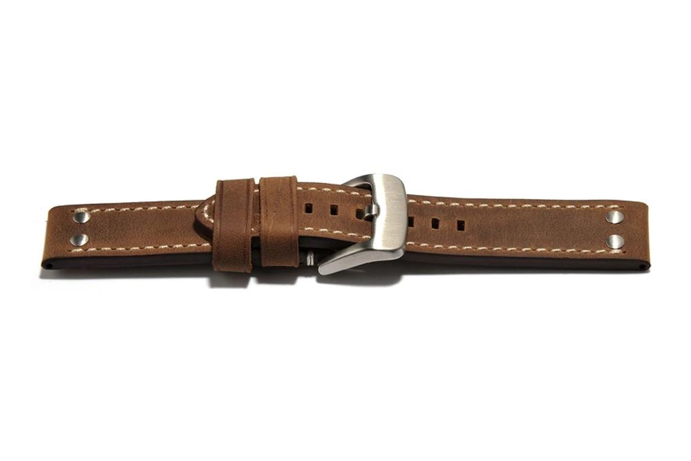 Bracciali & Braccialetti: Uhrenarmband extra stark Leder Vintage 2 Niet 24mm hellbraun – Nuovo e nell'imballaggio originale da Wittenbach venduto da uhrenzubehoer24 2