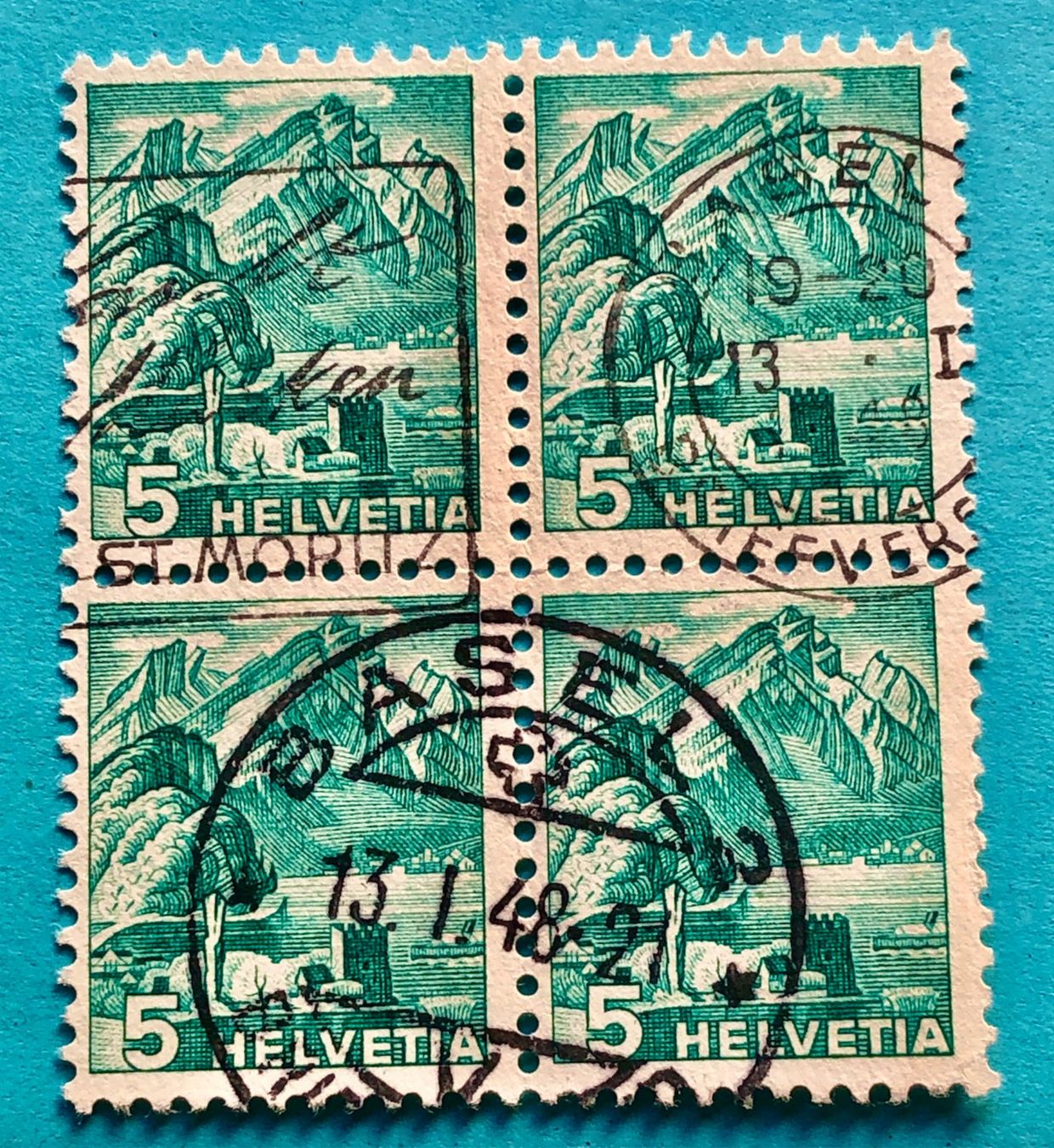 Alle Briefmarken:  Viererblock Nr.202 Stempelt Basel – Gebraucht aus Aarau von Billa007