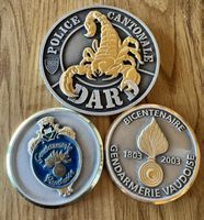 Lot de 3 médailles/plaques police cantonale vaudoise 