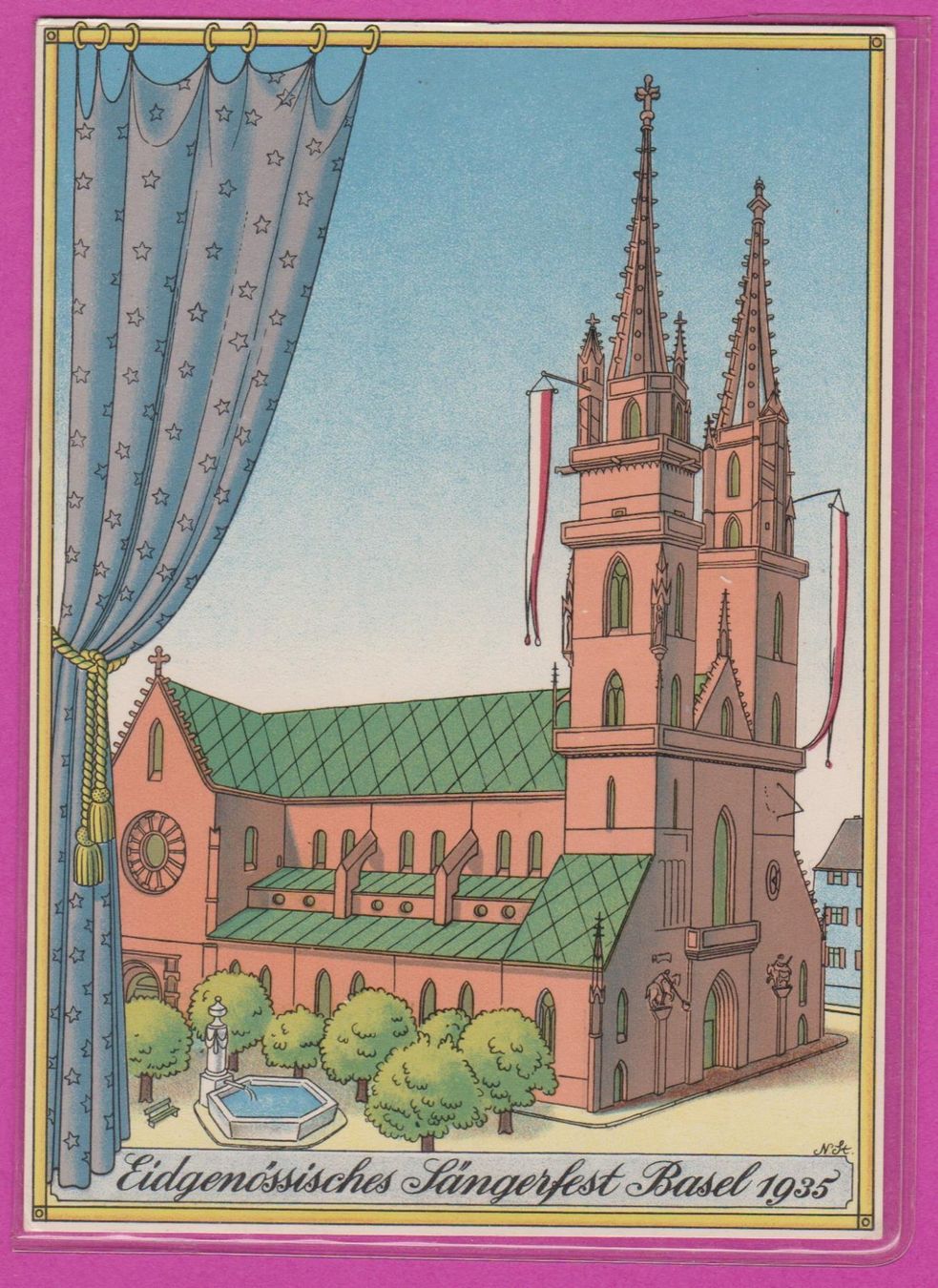 Cartoline postali: Basel 1935  :   Sängerfest   -   3 versch. Ansichtskarten – Usato da Vitznau venduto da Ropaku 4