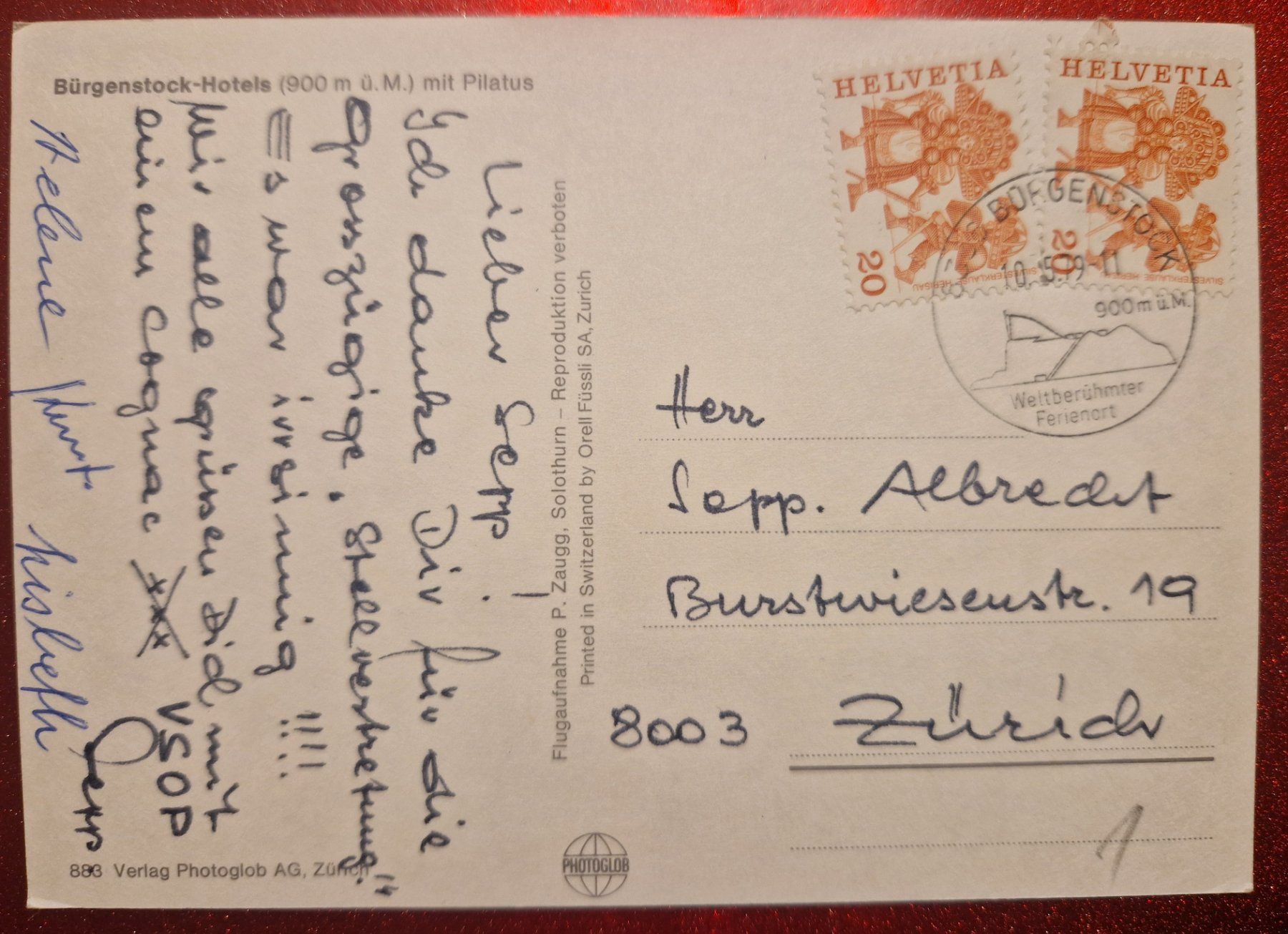 Cartoline postali: Bürgenstock mit Pilatus 1979 – Usato da Melchnau venduto da Fishel 1