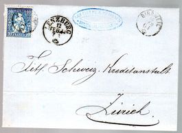 1861 FALTBRIEFHÜLLE BIRRWEIL - ZÜRICH SITZENDE HELVETIA 10 F