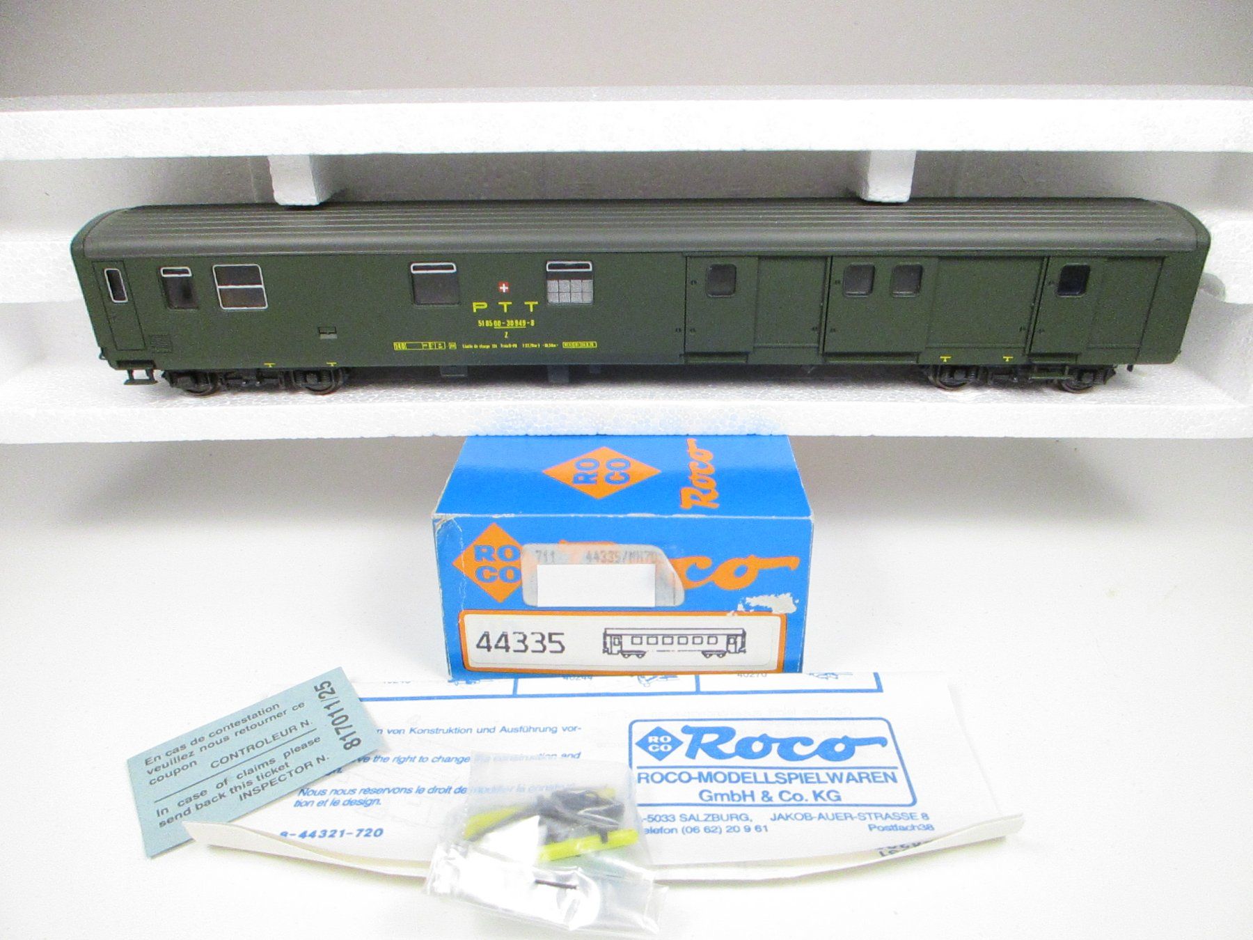 Roco Modellini di ferrovie: Roco H0 44335 PTT Bahnpostwagen – Nuovo e nell'imballaggio originale da Olten venduto da Heinrich875 1