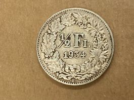 SVIZZERA 1/2  FR MONETA IN ARGENTO 1934 usata - circolata