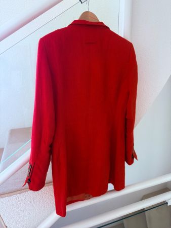 Madeleine Long-Blazer Gr.38 100% Leinen / rot schöne Details