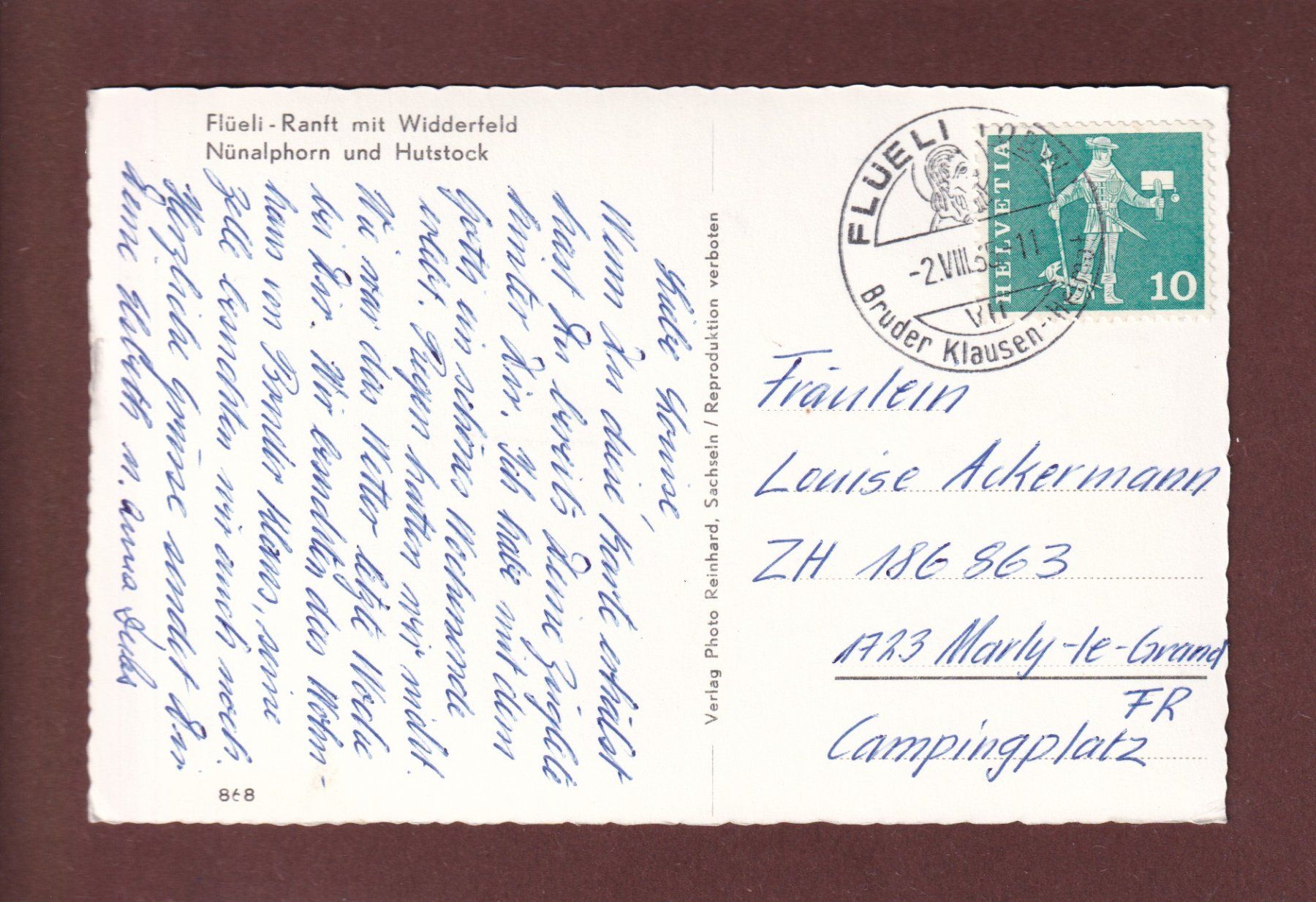 Cartoline postali: FLÜELI-RANFT - Widderfeld - 1965 – Usato da Pully venduto da nicecards 1