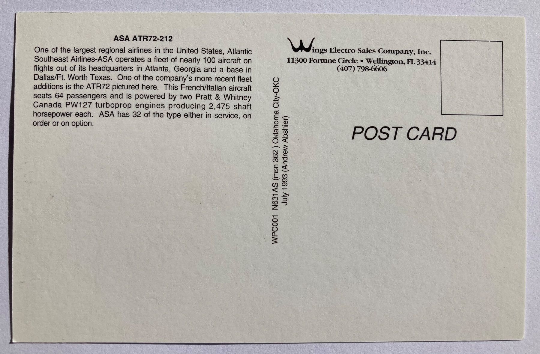 Cartoline postali: Postcard ATR72-212 ASA – Usato da Lugano venduto da sel_x7bg 1