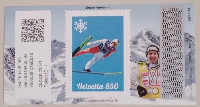 Tutti i francobolli: Swiss Crypto Stamp 5.0 ID 1 "Simon Ammann" mit NFT – Nuovo (secondo la descrizione) da Basel venduto da TokenID1