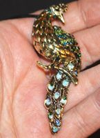 Brosche oder Halskette L-6694 – Pfau mit Strass