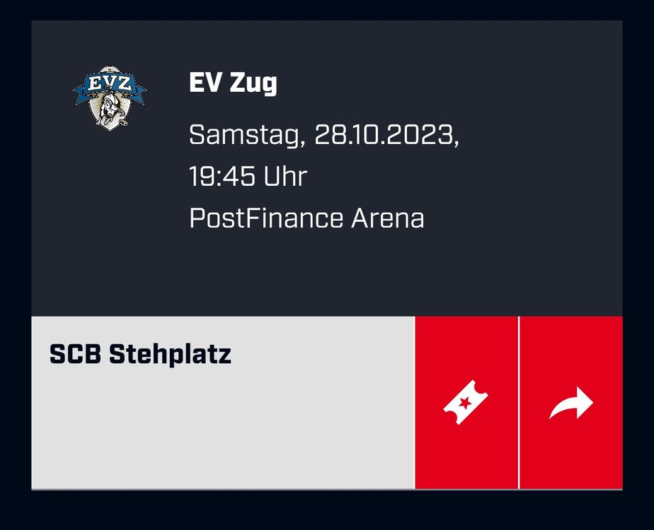 SCB Vs EVZ Stehplatz Ticket | Kaufen Auf Ricardo