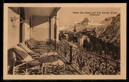 AK Arosa, Hôtel des Alpes und Villa Zürrer, Blick von der Ve