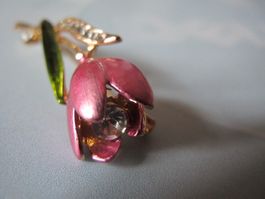 Elegante Brosche Tulpe, rosa/goldig mit Strass neu
