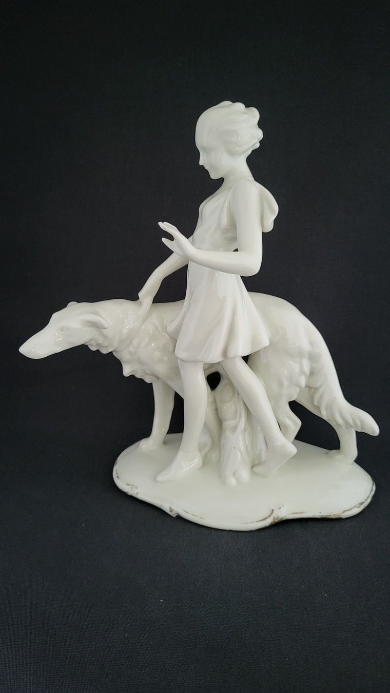Statuette: Art Deco-Figur DAME MIT WINDHUND – Usato da Basel venduto da spinne02 6