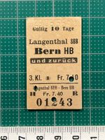 Langenthal SBB - Bern HB, 1956, altes Bahn Billett