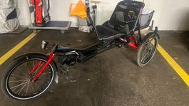 Liegerad Hase Bikes Trigo E-Bike gebraucht schwarz rot