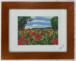 Vintage Gemälde Blumenwiese Klatschmohn gerahmt Bild Kunst s