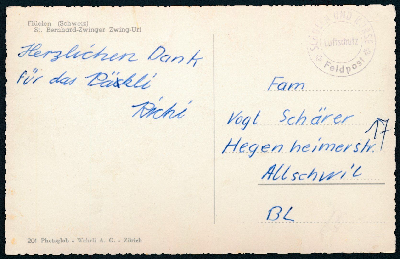 Cartoline postali: AK: Flüelen, St. Bernhard-Zwinger – Usato da Bonau venduto da Profila3 1