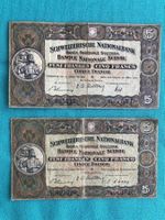 Ausgezeichneter Antike 2. Stück 5 Fr. CH Banknoten 1947+1952