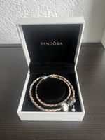 Pandora ,Armband,Leder/Silber,3 Pandora Anhänger