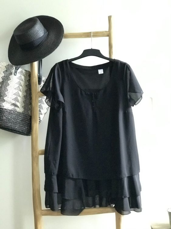 Tunique Asymétrique Noir Graffiti Patrick Breal - Taille 42/44, Occasion Comme Neuve