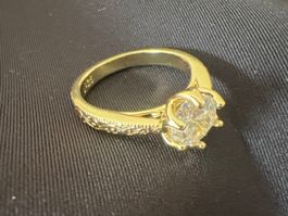Eleganter Goldring mit Zirkonia, Solitaire 925 Silber Gr. 54