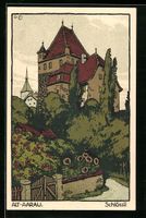 Steindruck-AK Alt-Aarau, Blick zum Schl