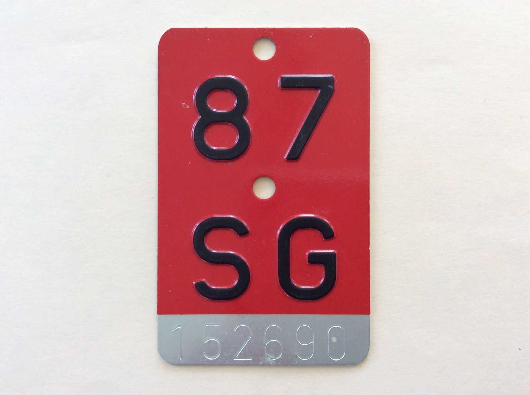 Insegne: Velonummer SG 87 – Usato da Birwinken venduto da waldmanndli