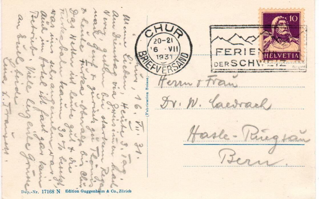 Cartoline postali: Chur 1931 – Usato da Wolhusen venduto da Curver9 1