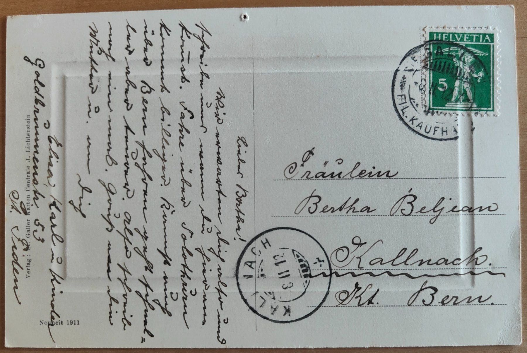 Ansichtskarten: St. Gallen Gottfried Keller Strasse um 1910 – Gebraucht aus St. Erhard von Chaeferli6 1